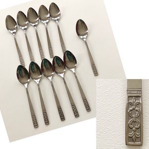 Vintage 60s Customcraft "Fleur de Lis" Teaspoons Taiwan Stainless Steel Set 11